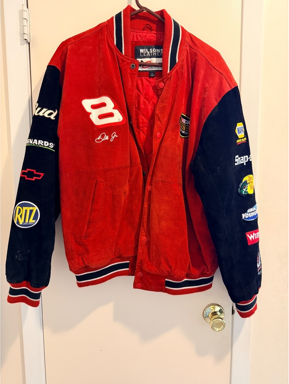 Wilsons Leather Budweiser Chase Authentics red and navy racing jacket